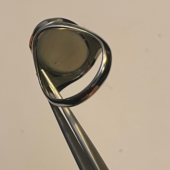 ANTIQUE 10K WHITE GOLD "UNISEX" RING w/NATURAL GREEN MOONSTONE&ENAMELS, ART DECO - Picture 6 of 12